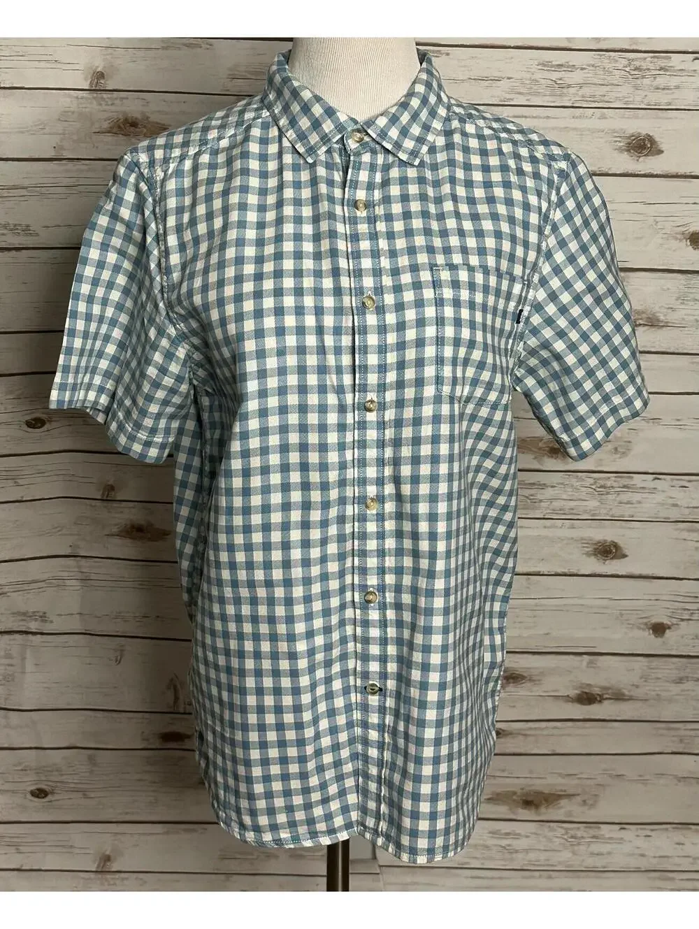 The North Face blue white gingham short sleeve button-up shirt Medium gorpcore